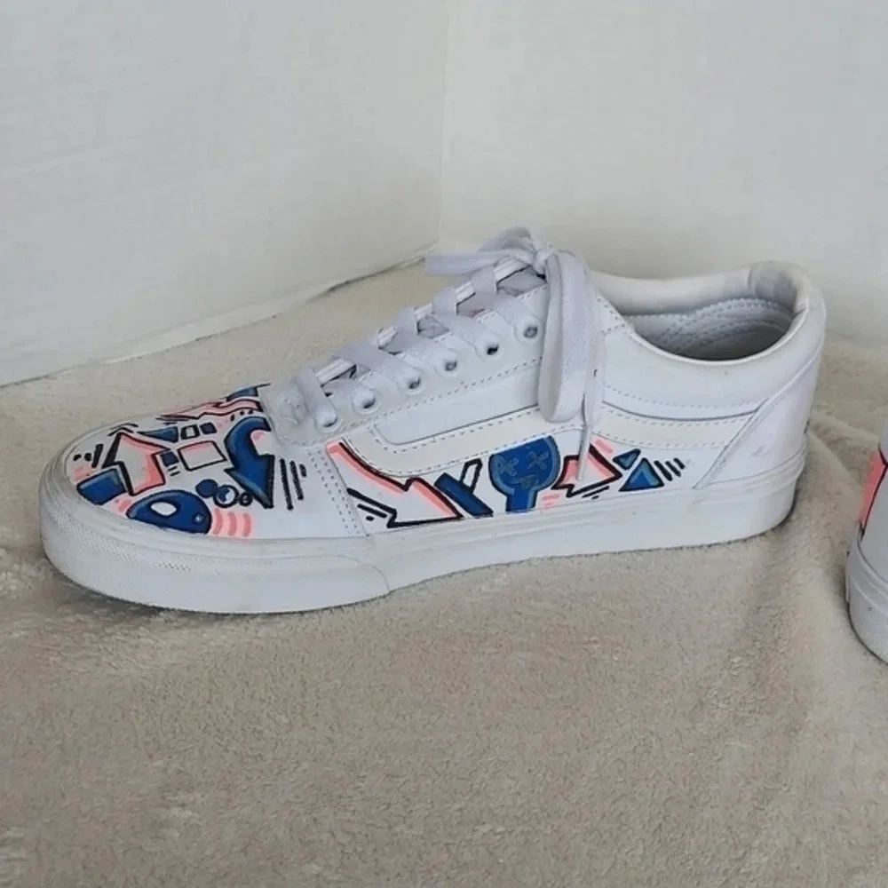 Handcrafted Colorful‎ Doodles and Directions White Van's on white background